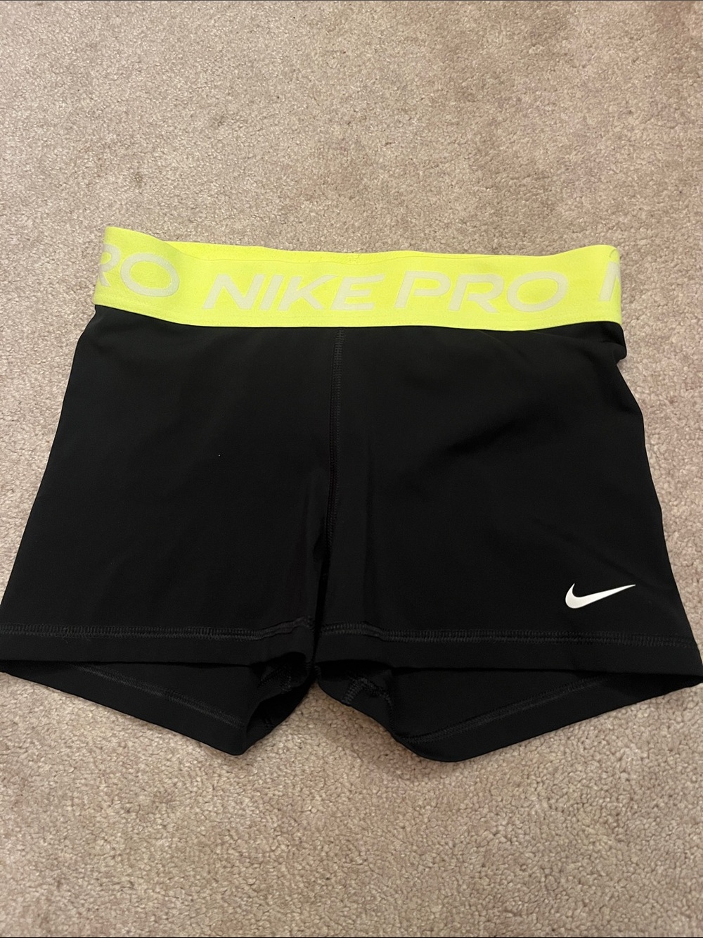 Nike Black Compression Shorts with Neon Yellow Waistband